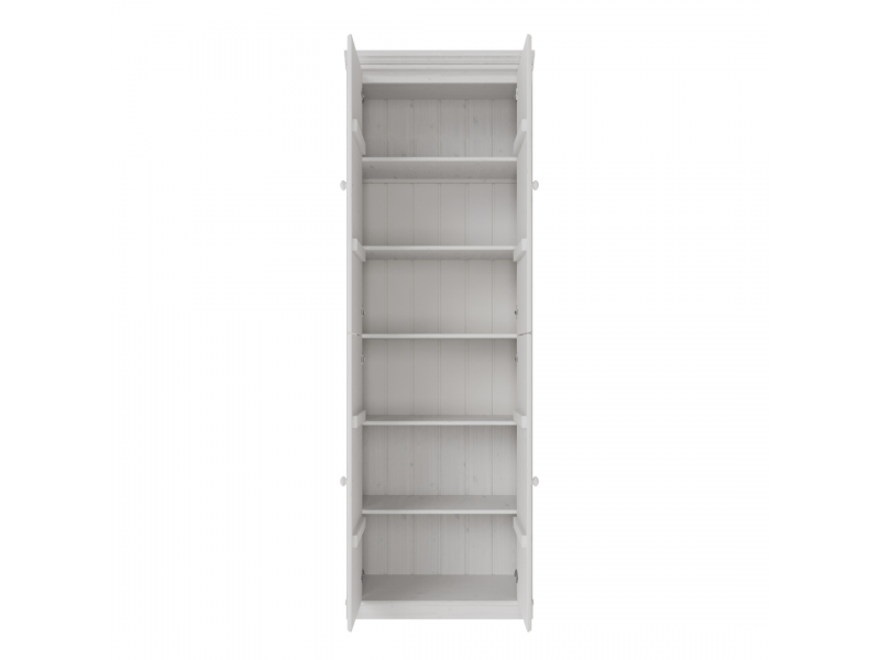 Estante Biblioteca 220 cm com quatro portas feita em Madeira Maciça na cor branco lavado | Coleção Biblioteca